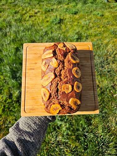 sourdough banana bread with banana chips
