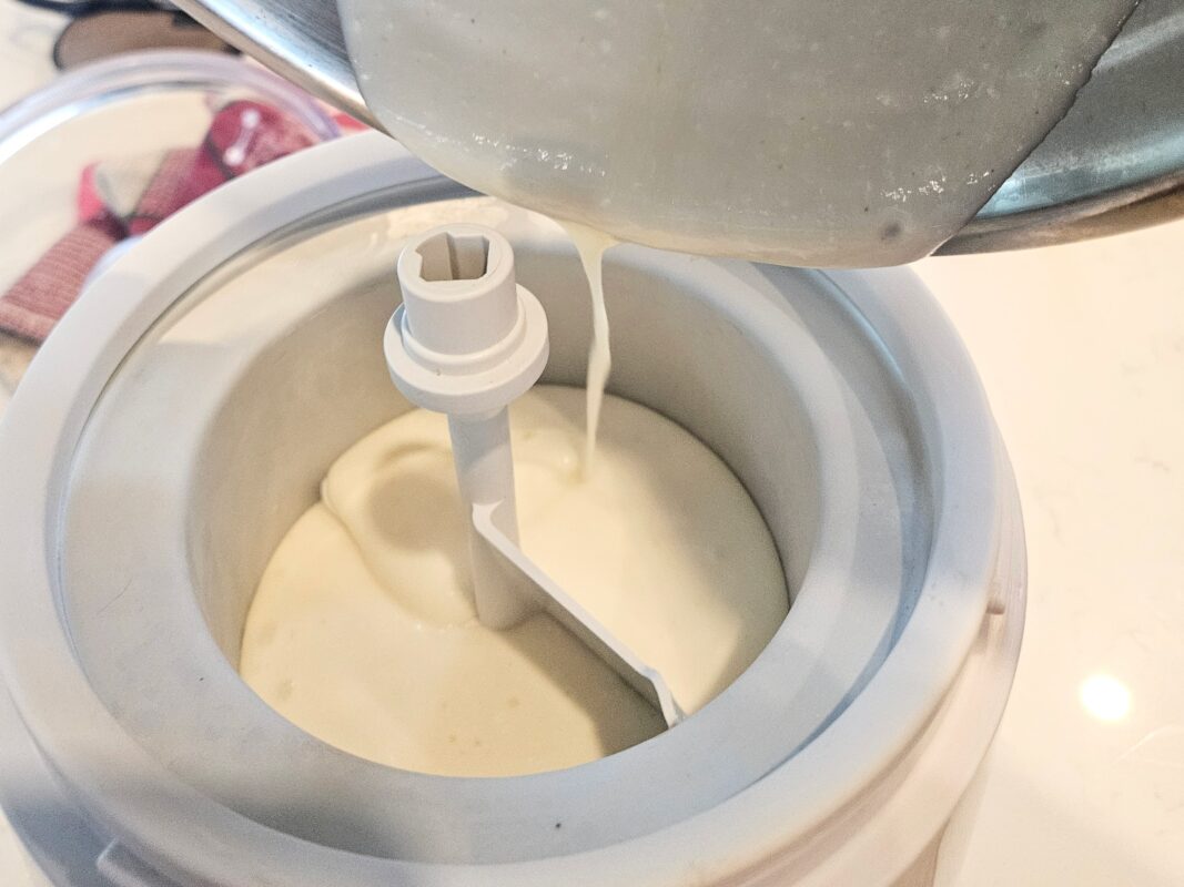 frozen yogurt mixture in ice cream maker