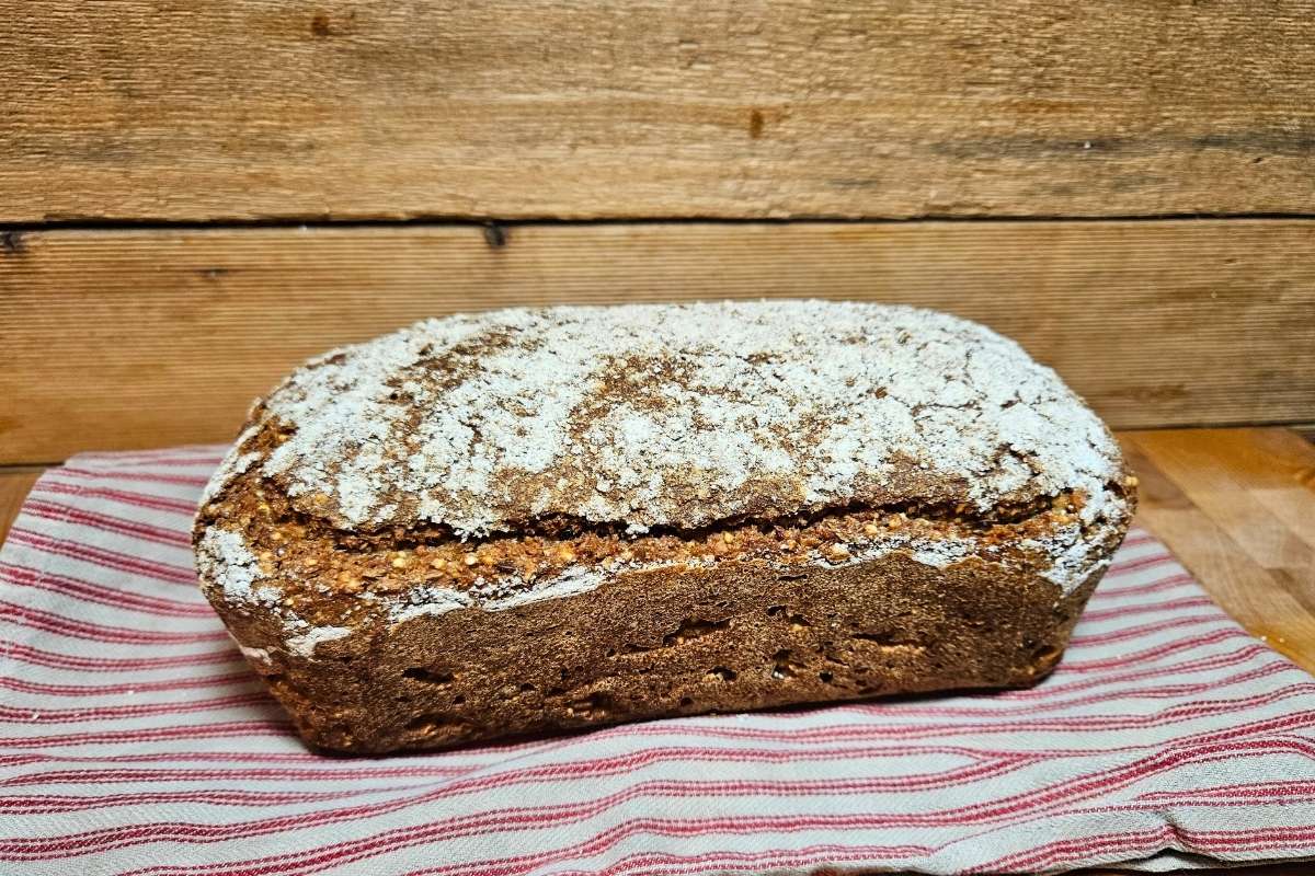 side profile of dark rye sourdough bread